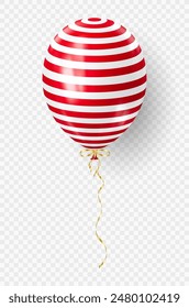 3d realistic red striped balloon. USA Independence Day patriotic design. American flag colors decoration for 4th July party. Vector illustration EPS 10.