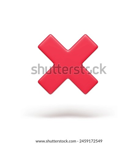 3D realistic red wrong check mark sign on white. No or incorrect check mark. Disapprove or wrong choice. Multiplication mathematical, arithmetic symbol for alculations three-dimensional vector