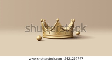 3D realistic render Crown Icon in trendy cartoon style with golden pearls or spheres, volume composition