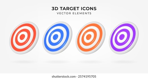 3d Realistic Render Target Icon Set Isolated on White Background. Business and marketing symbols.