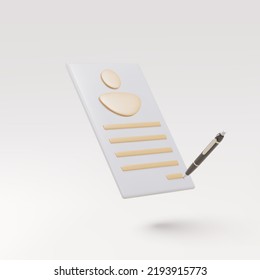 3d realistic  resume and pens icon. Job search, human resources, business, job interview, recruitment concept. Vector illustration.