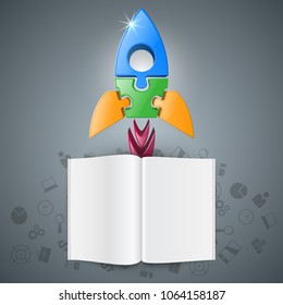 3d realistic rocket and book icon. Vector eps 10.
