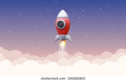 3.d lanzamiento realista de cohetes en el espacio. Ilustración del vector