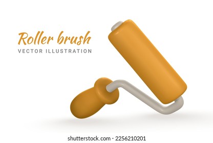 3d realistic roller brush in cartoon style. Vector illustration.