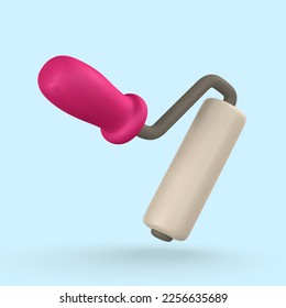 3d realistic roller brush in cartoon style. Vector illustration.
