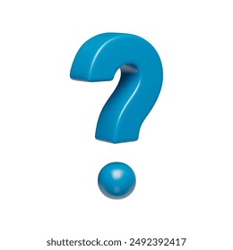 3d realistic rotating blue question symbol on white. Ask FAQ and QA answer solution mark icon. Support, help, problem solution sign three-dimensional rendering vector illustration