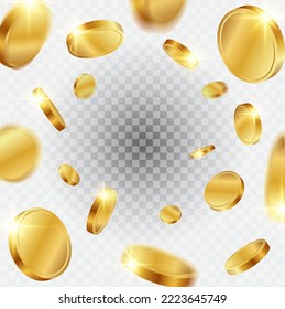 3d realistic rotating coins with scattering coin explosion concept