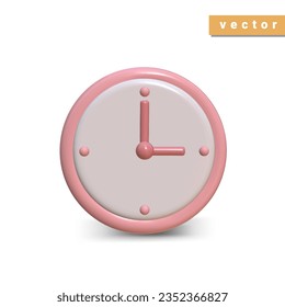 3d realistic round clock icon.Vector illustration in minimal cartoon style