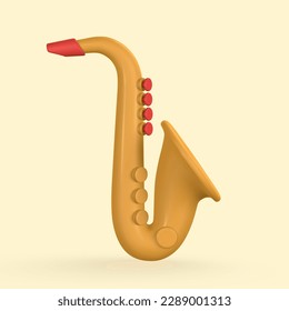 3d saxofón realista para el diseño de concepto musical en estilo de dibujos animados plásticos. Ilustración vectorial.