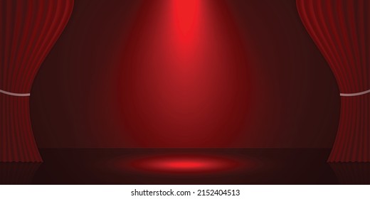 3d realistic scene with red curtain and spotlight. Ceremony or show  presentation mockup