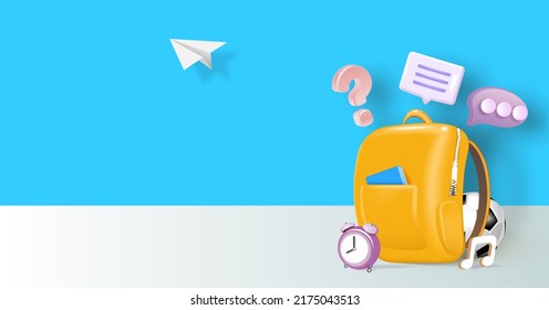 3d Realistic school bag . Back to school ad poster template. Vector