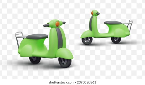 3D realistic scooter in green colors. City transport concept. Transport sales, rental, delivery and transportation service. Colorful vector illustration in cartoon style