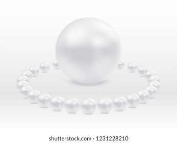 3d realistic sea pearl necklace and big pearl on a white background. vector illustration easy to edit and customize. eps 10