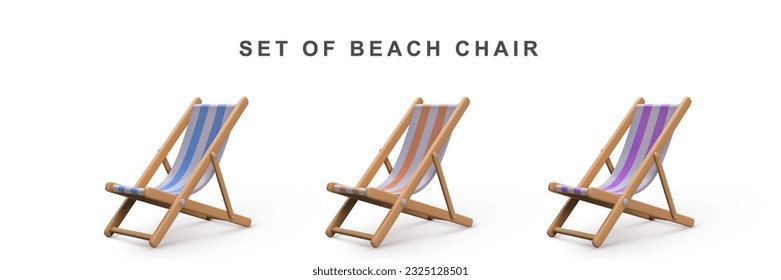 3D realistic set beach chair. Vector illustration.