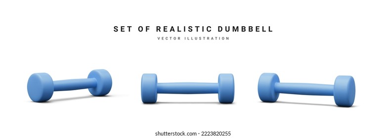 3d realistic set of blue dumbbells isolated on white background. Vector illustration