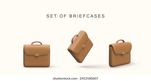 3d realistic Set of briefcases on white background. Vector illustration.