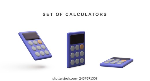 3d realistic set Calculators on white background. Vector illustration.