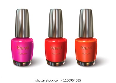 3d realistic set of  colorful nail polish.