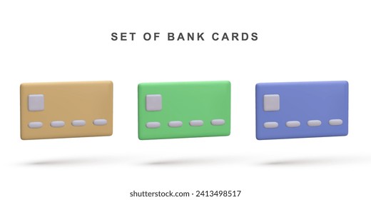 3d Realistic Set of credit card on white background. Vector illustration.