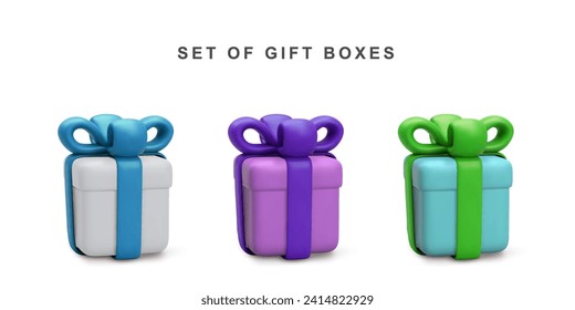 3d Conjunto realista de caja de regalo aislado sobre fondo blanco. Ilustración vectorial.