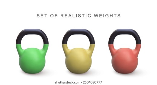 3d realistic set Kettlebells on white background. Vector illustration.