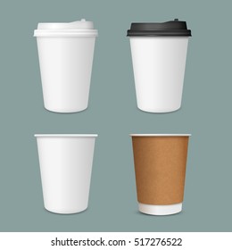3D Realistic set of  paper Coffee Cups. Paper Coffee Cup Mockup. Vector Template