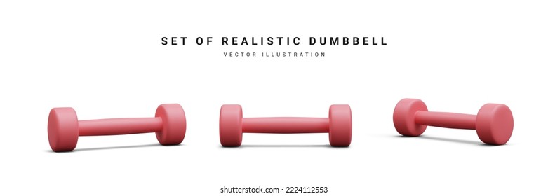 3d realistic set of red dumbbells isolated on white background. Vector illustration