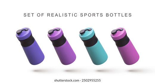 3d realistic set Shakers water bottle on white background. Vector illustration.