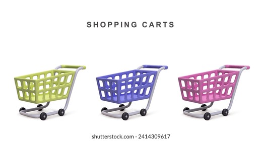 3d realistic set of shopping carts isolated. Vector illustration.