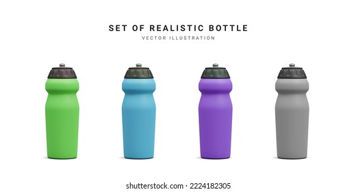 3d juego realista de botellas deportivas para la puesta en forma aisladas sobre fondo blanco. Ilustración del vector