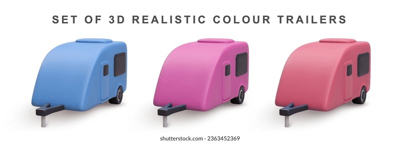3d realistic set trailers on wheels on white background. Vector illustration svg
