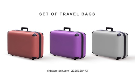 3D realistic set travel bags on white background. Vector illustration.