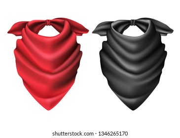 3d Realistic Set Of Vector Cowboy Red And Black Scarf.