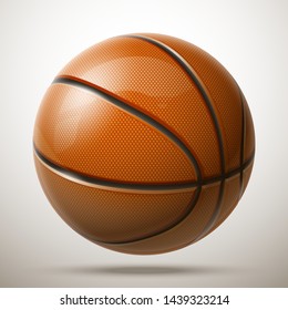 3d realistic shiny basketball championship Design banner. Illustration banner with logo Realistic single orange basketball ball Isolated on white background. Beautiful design orange classic ball