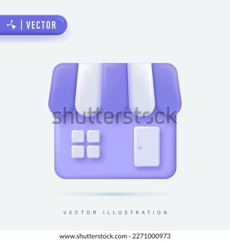3D Realistic Shop Building Icon Vector Illustration. Store Logo Front View