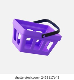 3d realistic shopping cart. Empty shopping basket. 3D Rendering. Vector illustration