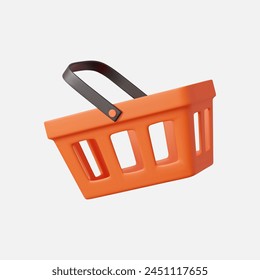 3d realistic shopping cart. Empty shopping basket. 3D Rendering. Vector illustration