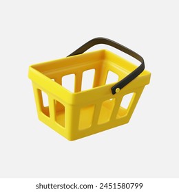 3d realistic shopping cart. Empty shopping basket. 3D Rendering. Vector illustration