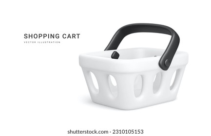 3d realistic shopping cart isolated on white background. Empty shopping basket. Vector illustration