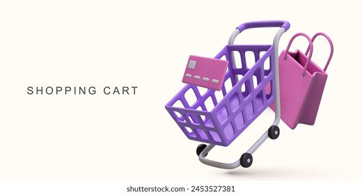 3d realistic shopping cart. Vector illustration.