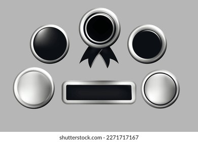 3 d juego realista de vectores de placa de estampado plateado y negro, etiqueta de metal de silueta realistas de arte vintage.