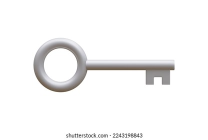 3d realistic silver key isolated in white background. Vector illustration