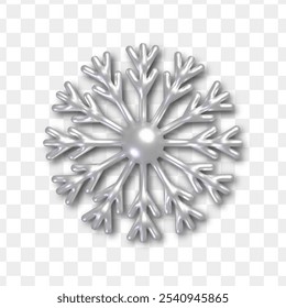 	
3d realistic silver snowflake. Metallic Christmas decoration isolated