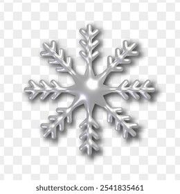 	
3d realistic silver snowflake. Metallic Christmas decoration isolated
