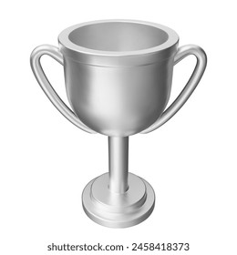 3d realistic silver trophy cup. Stock vector illustration on isolated background.