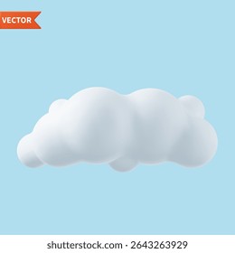 Nuvens simples 3d realistas isoladas sobre fundo azul. Renderizar desenho animado redondo macio ícone nuvens fofo no céu. Ilustração vetorial