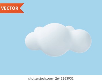 Nuvens simples 3d realistas isoladas sobre fundo azul. Renderizar desenho animado redondo macio ícone nuvens fofo no céu. Ilustração vetorial