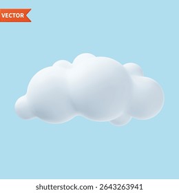 Nuvens simples 3d realistas isoladas sobre fundo azul. Renderizar desenho animado redondo macio ícone nuvens fofo no céu. Ilustração vetorial
