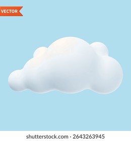 Nuvens simples 3d realistas isoladas sobre fundo azul. Renderizar desenho animado redondo macio ícone nuvens fofo no céu. Ilustração vetorial