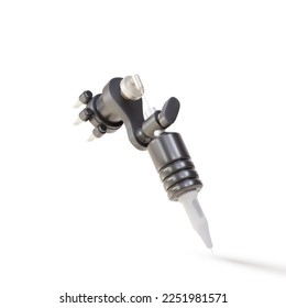 3d Realistic single tattoo machine with black and metal elements on white background. Vector illustration.